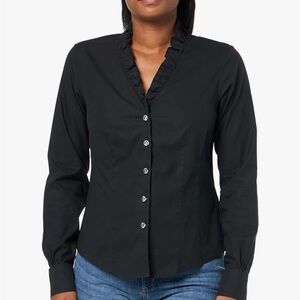 Brooks Brothers Black Ruffle Trim Button-Down Shirt